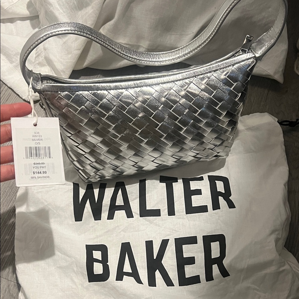 Walter Baker Shimmering Silver Woven Shoulder Bag